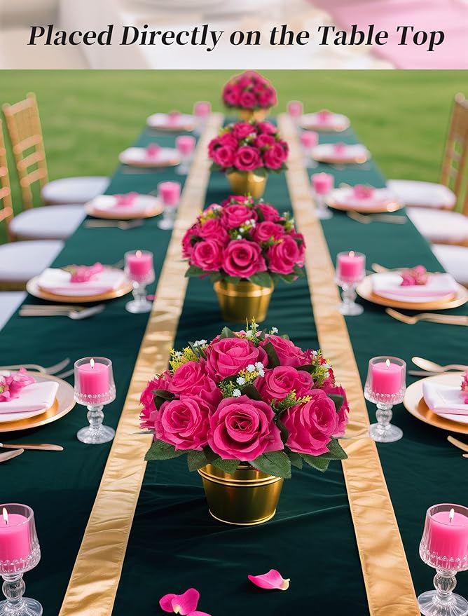 BLOSMON Hot Pink Flowers Artificial: 2 Pcs Fake Rose Balls Centerpiece - Image 2