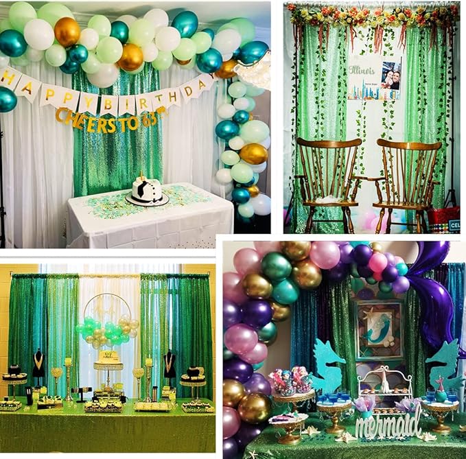 Poise3EHome Mint Green Sequin Backdrop Curtain, 4 Panels 2FTx8FT Glitter - Image 3