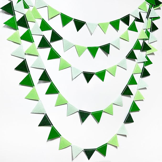 Green Party Decorations Ombre Green Felt Hanging Triangle Mini Bunting Pennant by pinkblume