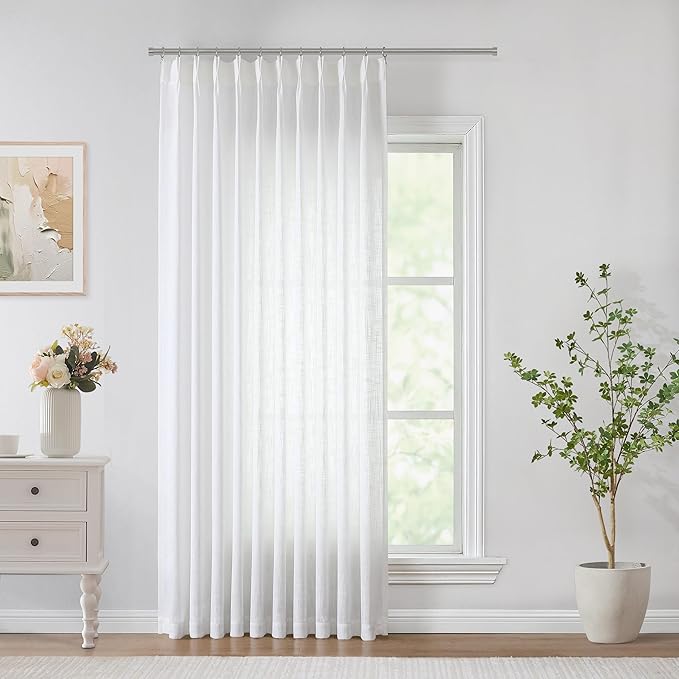 Vision Home White Pinch Pleated Semi Sheer Curtains Textured Light Filtering by VisionHome