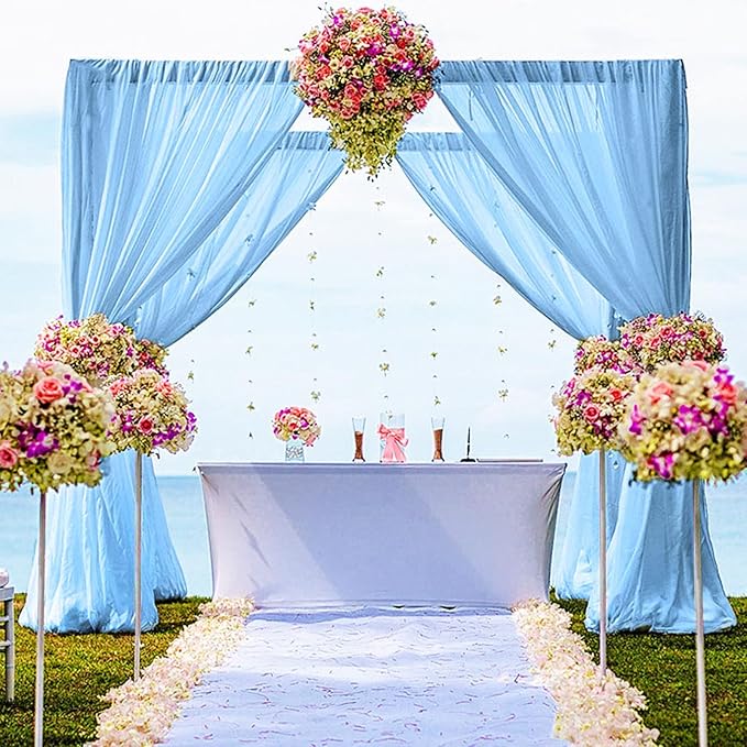 DUOBAO Chiffon Curtains Blue Photography Backdrops Drapes Party Stage 2 Panels by DUOBAO