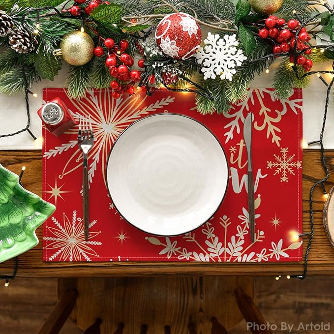 Artoid Mode Red Snowflake Let It Snow Winter Placemats - Image 2