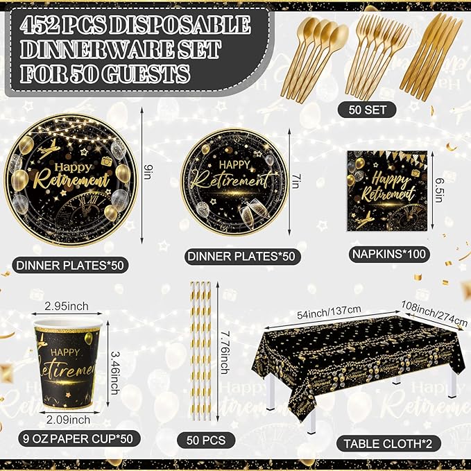452 Pcs Black Gold Retirement Decorations Supplies - Image 2