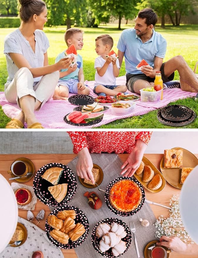 141 Pieces Black and Rose Gold Party Supplies, Party Dinnerware Sets Include - Image 6