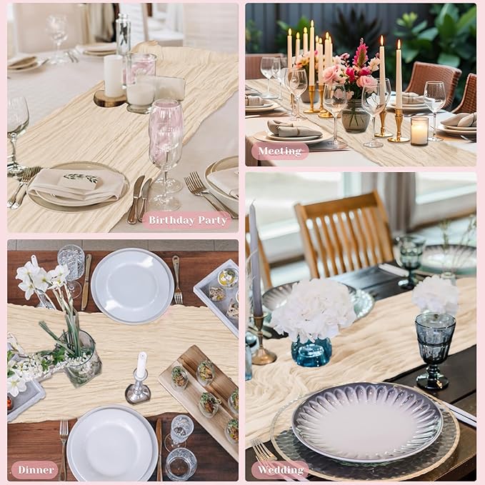 Champagne Table Runner, 10Ft 120in Cheesecloth Table Runner, Gauze Rustic - Image 2
