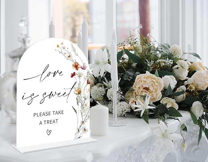 Boho Floral Love is Sweet Sign, 6 x 8 Inch White Arch Acrylic Wedding Sign - Image 4