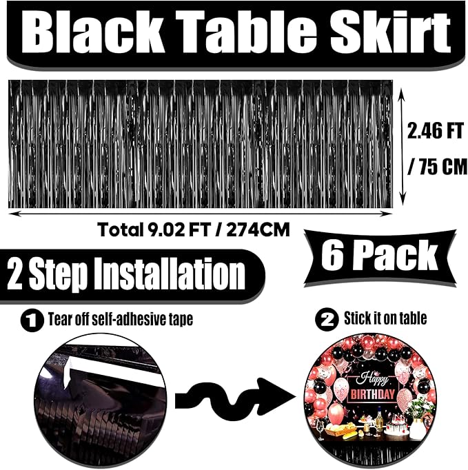 6 Pack 29x108 Inch Metallic Foil Fringe Tinsel Table Skirts Banner - Image 2