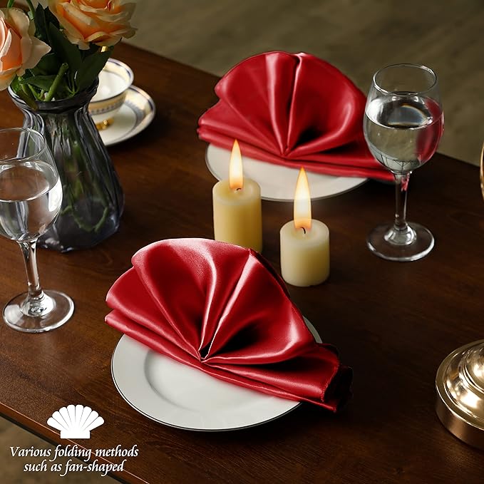 Manyshofu 50 Pieces Red Satin Napkins - Image 6
