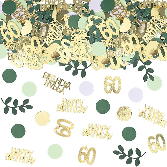 Sage Green 60th Happy Birthday Confetti, 60th Birthday Table Decorations by GYESXYW