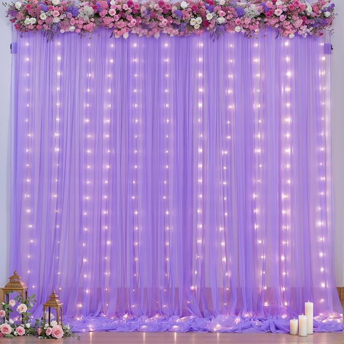 5x8ft Lavender Tulle Backdrop Curtains by Gogoparti