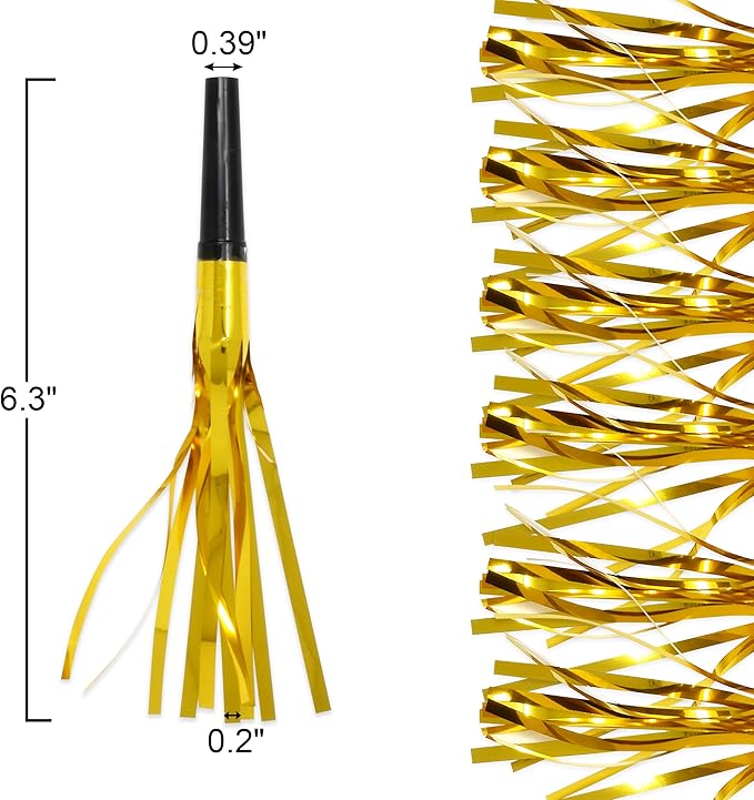 50 Pcs Metallic Fringed Party Blowers Noise Makers Gold Black Blowout Whistle - Image 3