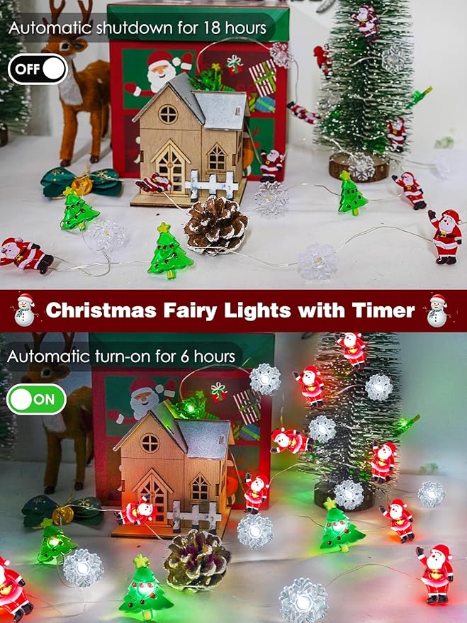 Christmas String Lights Decoration, 10ft 30LED Christmas Tree Santa Snowflake - Image 4