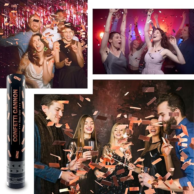 6 Pack Rose Gold Confetti Poppers, 12 Inch Confetti Cannon Party Poppers - Image 3