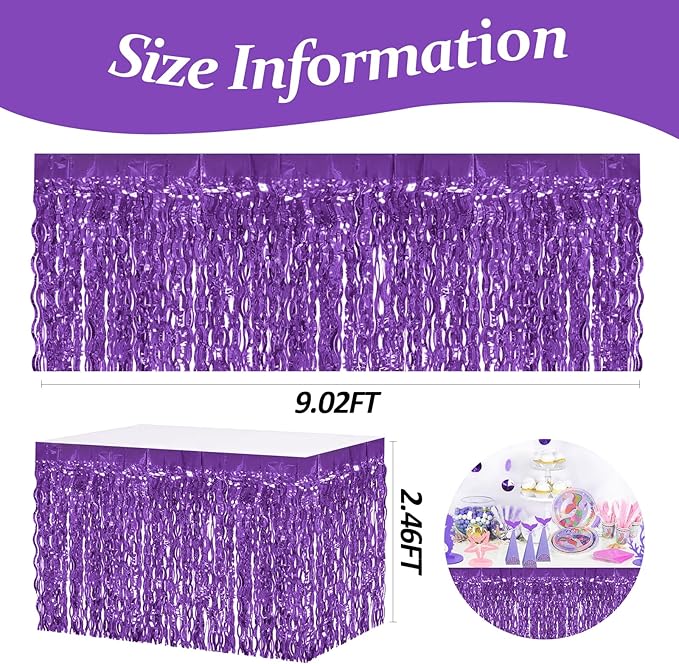 4P Wavy Metallic Tinsel Foil Fringe Table Skirts - Image 2