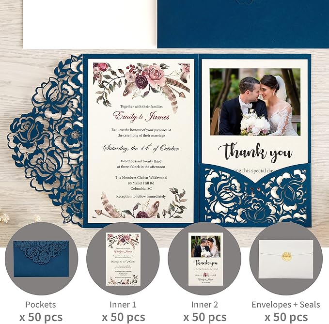 DORIS HOME 50pcs Laser Cut Wedding Invitations - Image 4