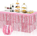 3 Pack 29x108 Inch Pink Foil Fringe Table Skirts Metallic Banner by Ferwzsr