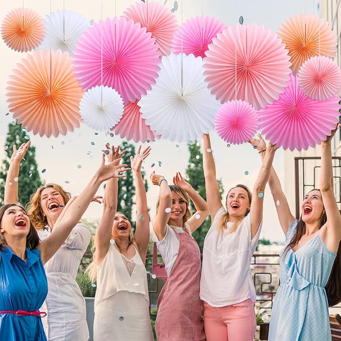 MotiMind 24 Pcs Hot Pink Paper Fans Pink Peach Party Decorations Classroom - Image 6
