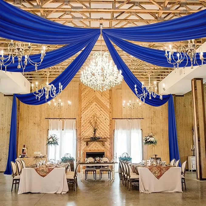 DUOBAO Royal Blue 5x20ft Chiffon Drapes | 6pc Elegant Sheer Wedding Backdrop - Image 4