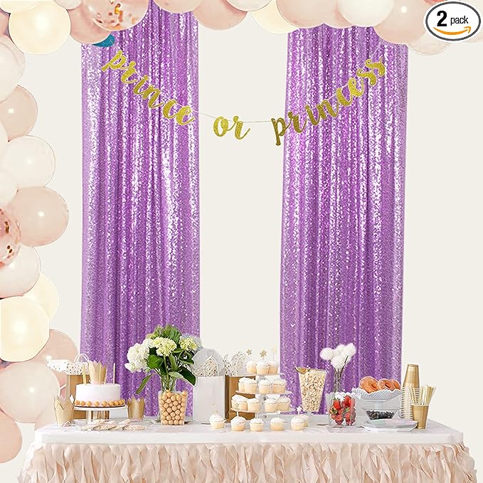 ShinyBeauty Sequin Curtains 2 Panels Sparkling Lavender Glitter Photo Backdrop by ShinyBeauty