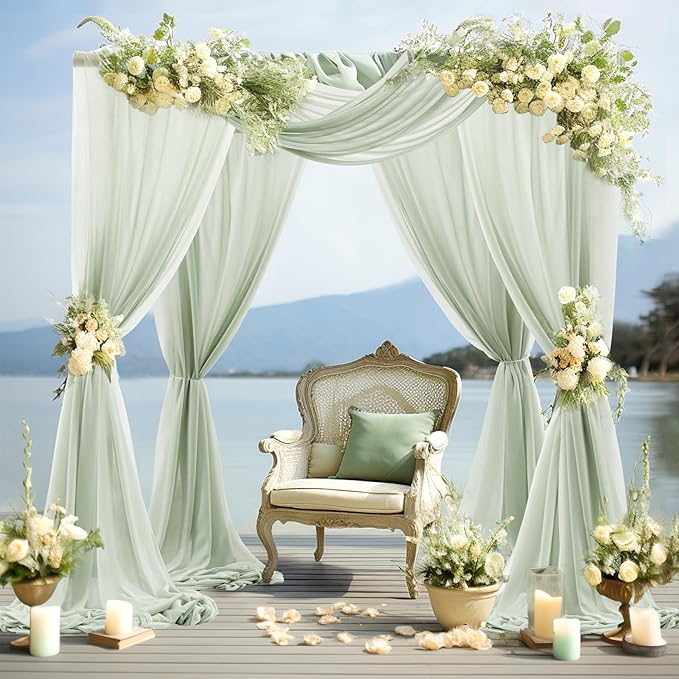 30" x 20Ft Wedding Arch Draping Fabric, 2 Panels Sage Green Sheer Curtain - Image 7
