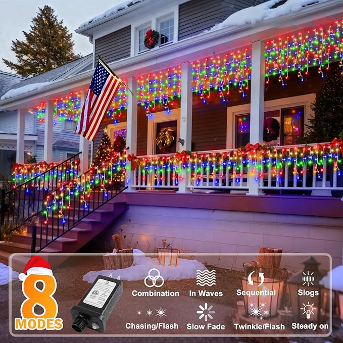 KNONEW Christmas Lights Outdoor Decorations 400 LED 33ft 8 Modes Curtain Fairy - Image 2