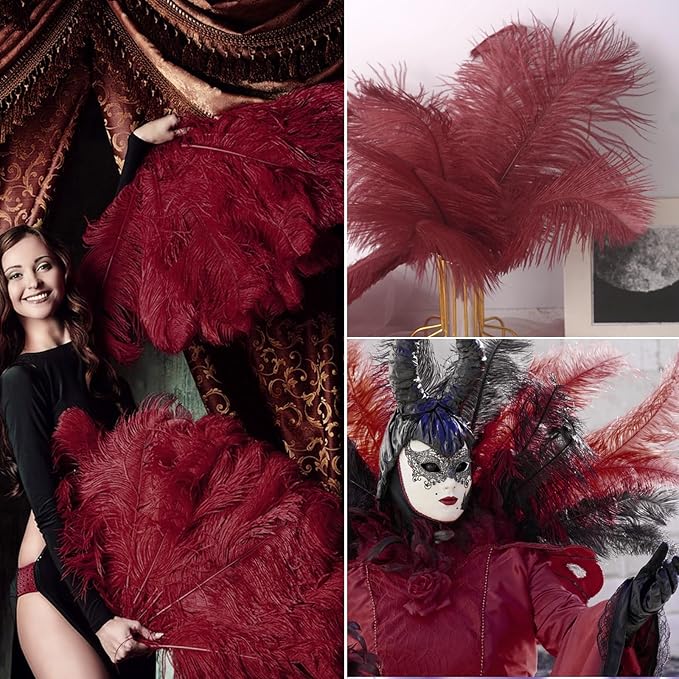 NEWONG 30pcs Wine red Ostrich Feathers Natural Bulk 11-14inch Vase Craft - Image 6