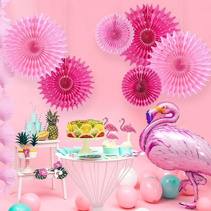 SUNBEAUTY Hanging Honeycomb Paper Fans Hot Pink Party Decorations Fuchsia Pink - Image 5