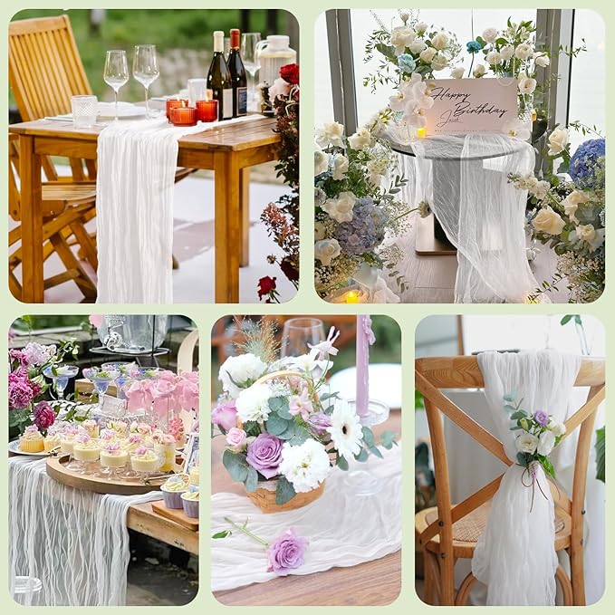 Asee'm 12pcs Cheesecloth Table Runner 120 Inches Long Ivory Boho Gauze Cheese - Image 7