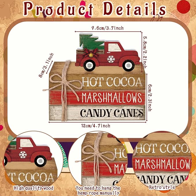 4 Pcs Christmas Table Decorations Red Truck Winter Tiered Tray Decorations - Image 4