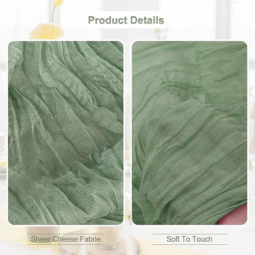 1 Pack Sage Green Cheesecloth Table Runner 35x120 Inch 10Ft Rustic Gauze Cheese - Image 2