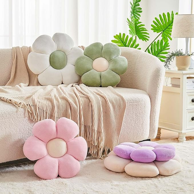 White Flower Pillow, 14.9" Cute Flower Shaped Floor Pillow, Aesthetic Floral - Image 3