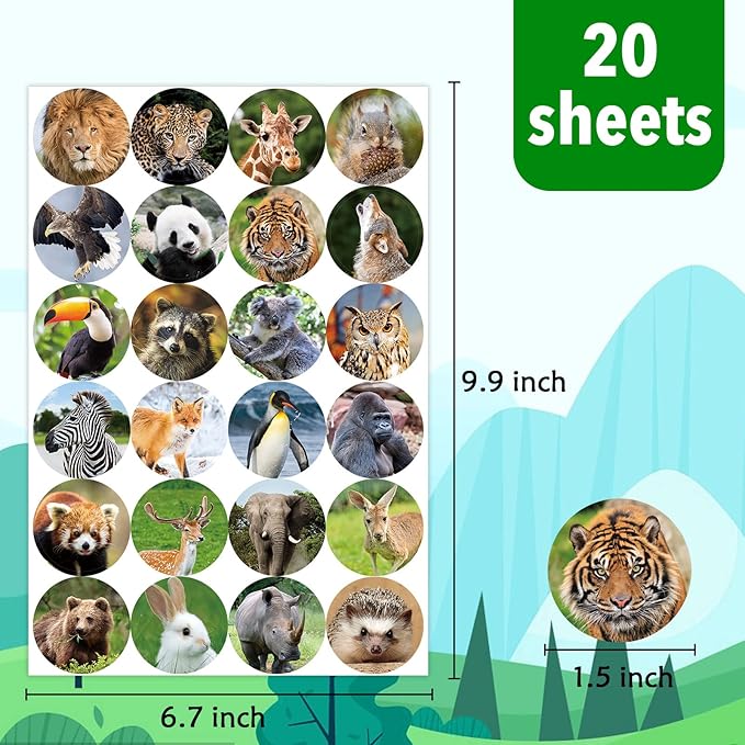 480 Counts Cute Jungle Zoo Wild Animal Stickers 1.5 Round Adhesive Labels - Image 4