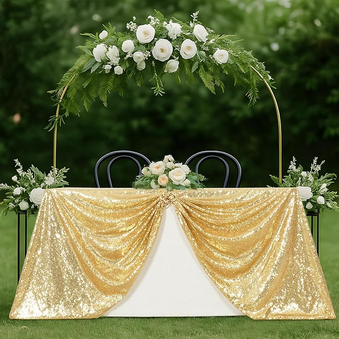 SquarePie Sequin Tablecloth 60 x 120 Inch Light Gold Reflect Lights Bling - Image 2