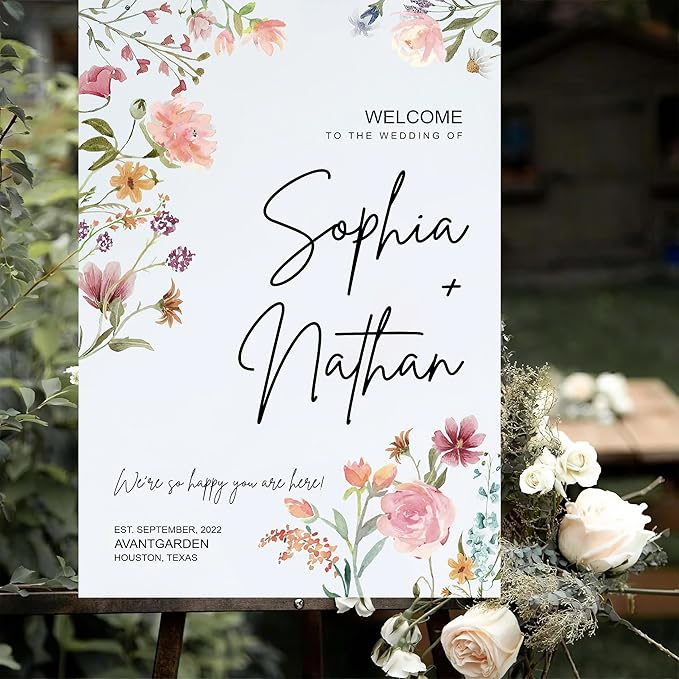 Boho Wildflower Wedding Welcome Sign, Wedding Welcome sign, Watercolor floral - Image 3