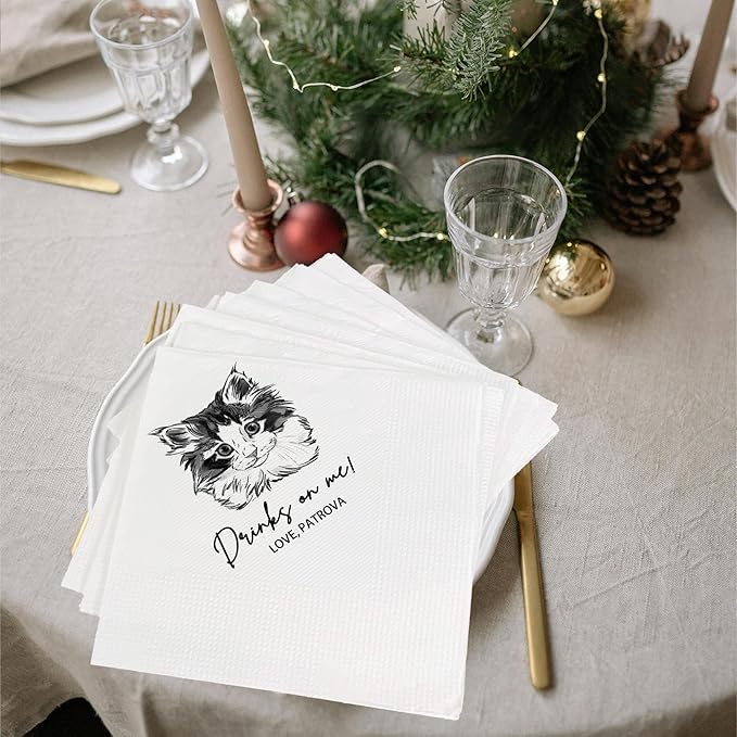 Custom Pet Cocktail Napkins for Wedding, Personalized Photo Napkins for Cat by Evamall