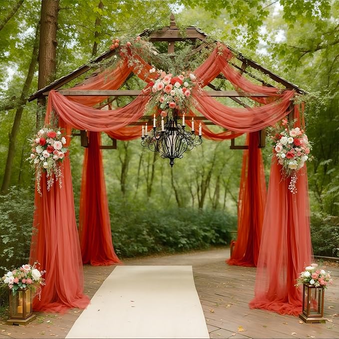 Arch Drapes for Wedding Arch Draping Fabric 6Panels Terracotta Sheer Backdrop - Image 3