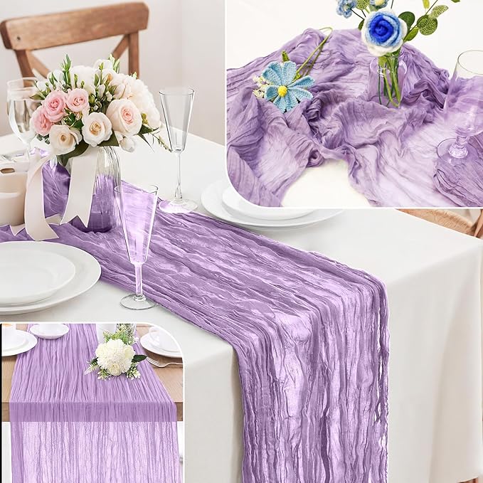 10-Pack Lilac Cheesecloth Table Runners – 10FT Boho Rustic Gauze Fabric Cheese - Image 8