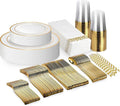 Neatiffy 225 Pcs Gold Rim Plastic Dinnerware Set | 25 x | by NEATIFFY