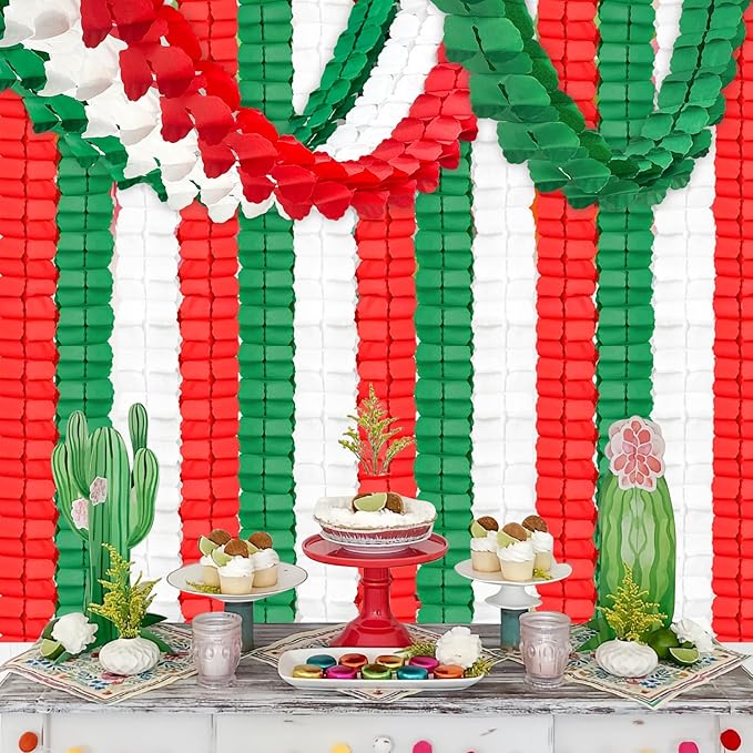 12Pcs Red White and Green Party Decorations, Hanging Paper Streamers Garland - Image 6