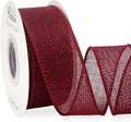 Ribbli Burgundy Burlap Wired Ribbon, 1-1/2 Inch x 10 Yard, Wired Edge Ribbon by Ribbli