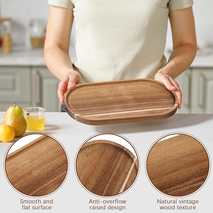 Wenqik 18 Pieces Acacia Wood Tray Set 10 x 5 Inch Acacia Oval Wood Tray - Image 3