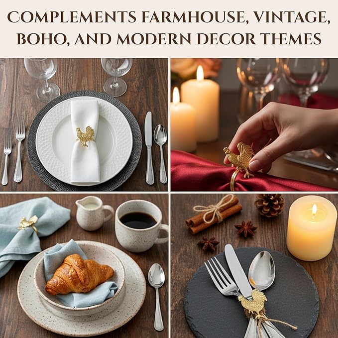 Set of 12 Rooster Napkin Rings for Farmhouse Table Decor | Premium Metal - Image 5