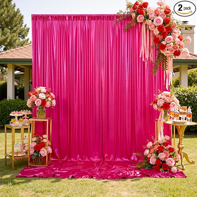 10x10FT Glitter Hot Pink Backdrop Curtain by ENJOYYOURPARTY