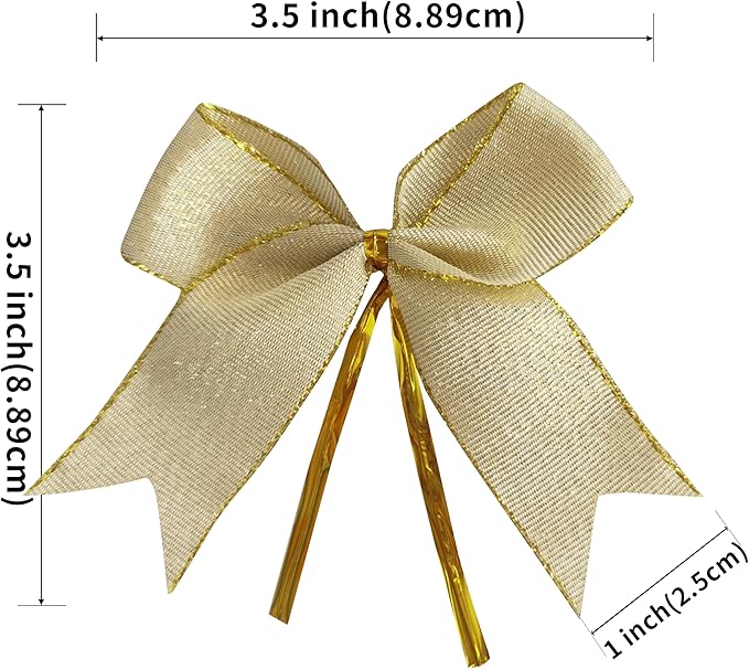 50pcs 3-1/2" White Gold Bows - Image 3