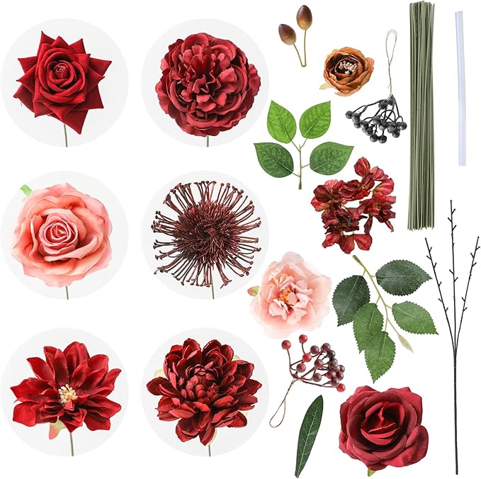 Artificial Flowers Combo Box Set Burgundy Silk Flowers - Image 7