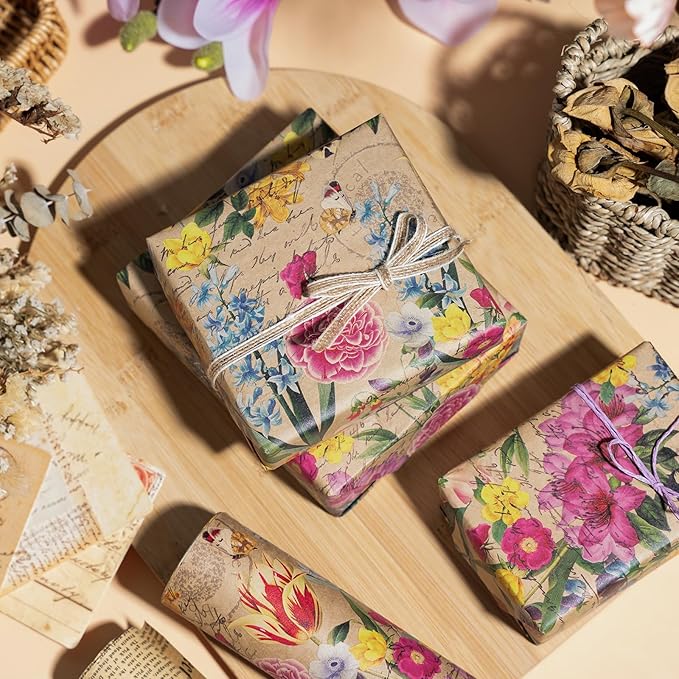 WRAPAHOLIC Kraft Floral Wrapping Paper Roll - Image 6
