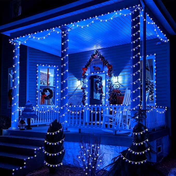 YEGUO 165ft 500 LED Blue and White Christmas Lights Outdoor Waterproof - Image 6