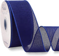 Ribbli Dark Blue Burlap Wired Ribbon, 2-1/2” Inch x Continuous 20 Yard by Ribbli