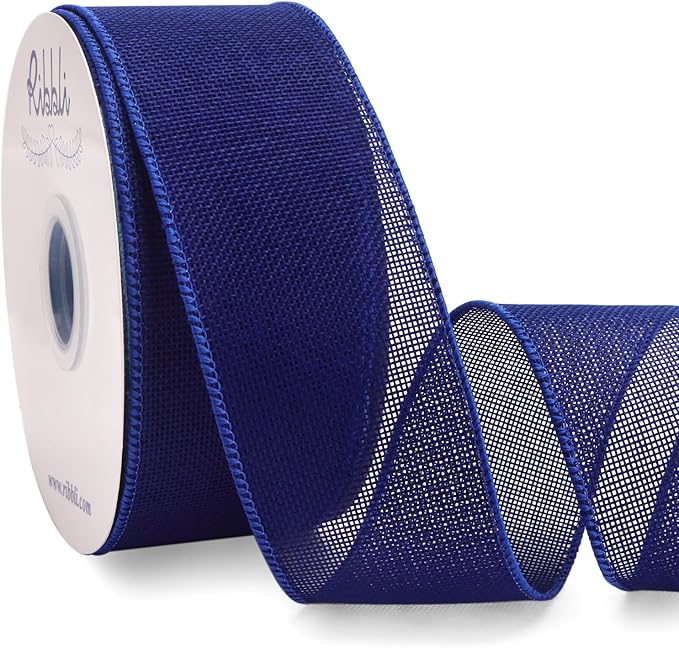 Ribbli Dark Blue Burlap Wired Ribbon, 2-1/2” Inch x Continuous 20 Yard by Ribbli
