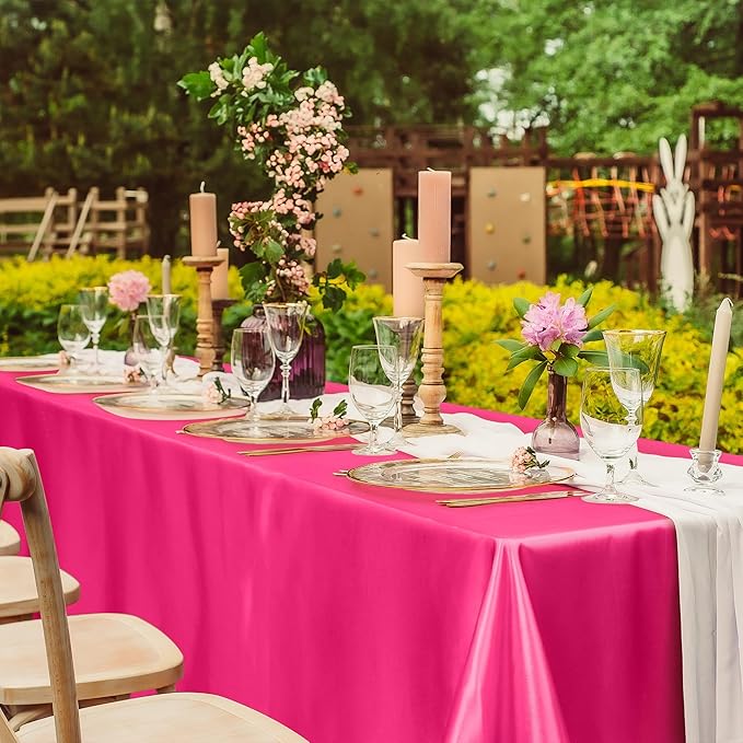 TURSTIN 1 Pack Hot Pink Satin Tablecloth 102 x 58 Inch Overlay Satin Table - Image 6